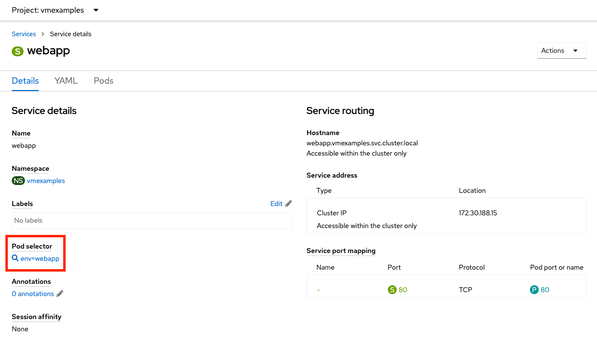 62 00 VMWARE VMs podSelector